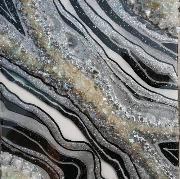 Silver and Black- Geode art piece (Resin) - Picture 7 of 8